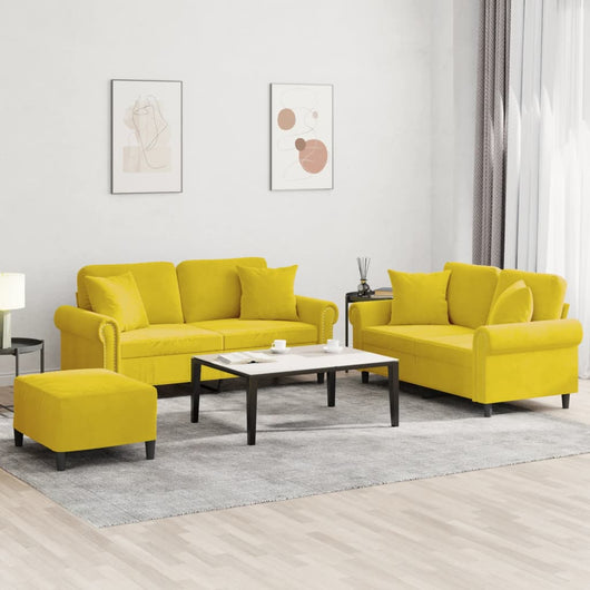 Set di Divani 3 pz con Cuscini Giallo in Velluto 3202246