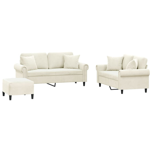 vidaXL Set di Divani 3 pz con Cuscini Crema in Velluto