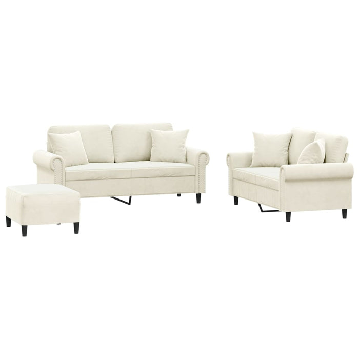 vidaXL Set di Divani 3 pz con Cuscini Crema in Velluto
