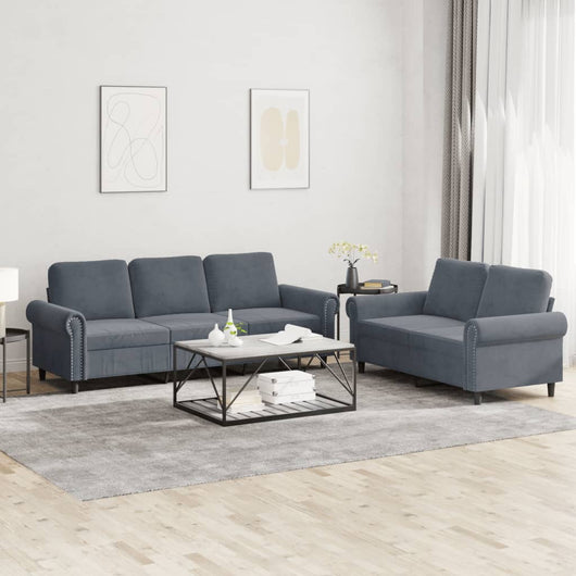 Set di Divani 2 pz con Cuscini Grigio Scuro in Velluto 3202251