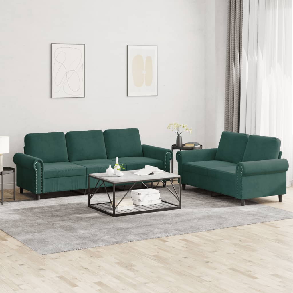 Set di Divani 2 pz con Cuscini Verde scuro in Velluto 3202252