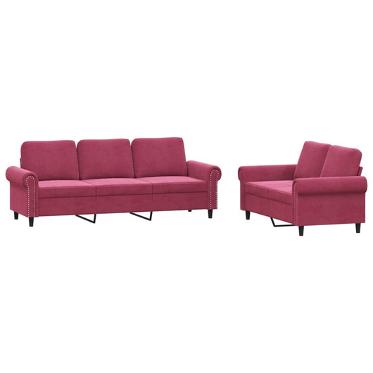Set di Divani 2 pz con Cuscini Rosso Vino in Vellutocod mxl 107087