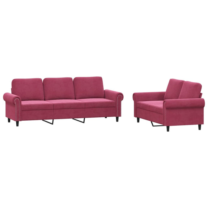 Set di Divani 2 pz con Cuscini Rosso Vino in Vellutocod mxl 107087
