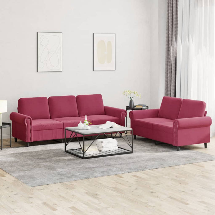 Set di Divani 2 pz con Cuscini Rosso Vino in Velluto 3202254