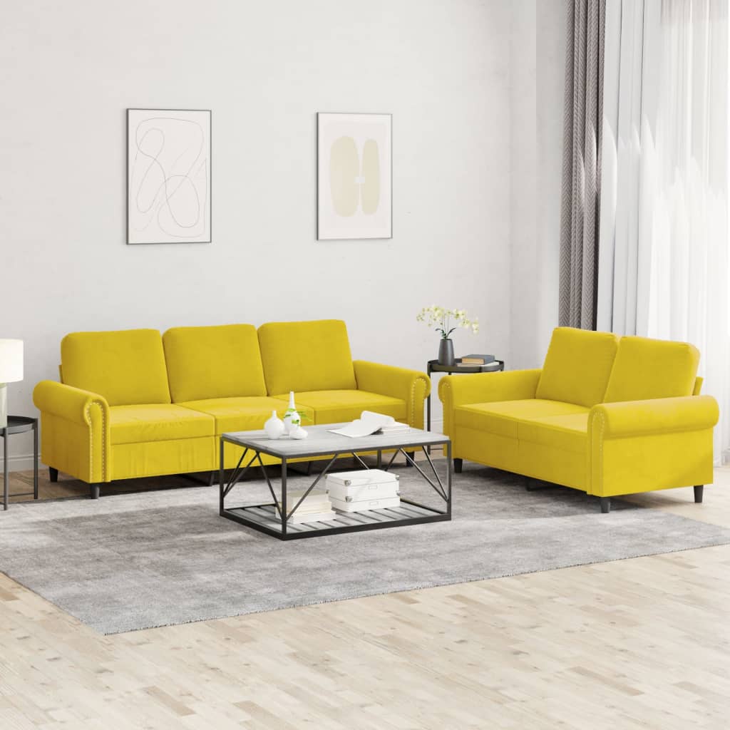Set di Divani 2 pz con Cuscini giallo in Velluto 3202256
