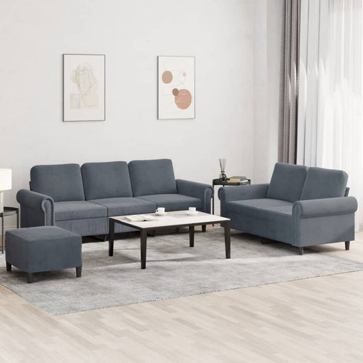 Set di Divani 3 pz con Cuscini Grigio Scuro in Velluto 3202261