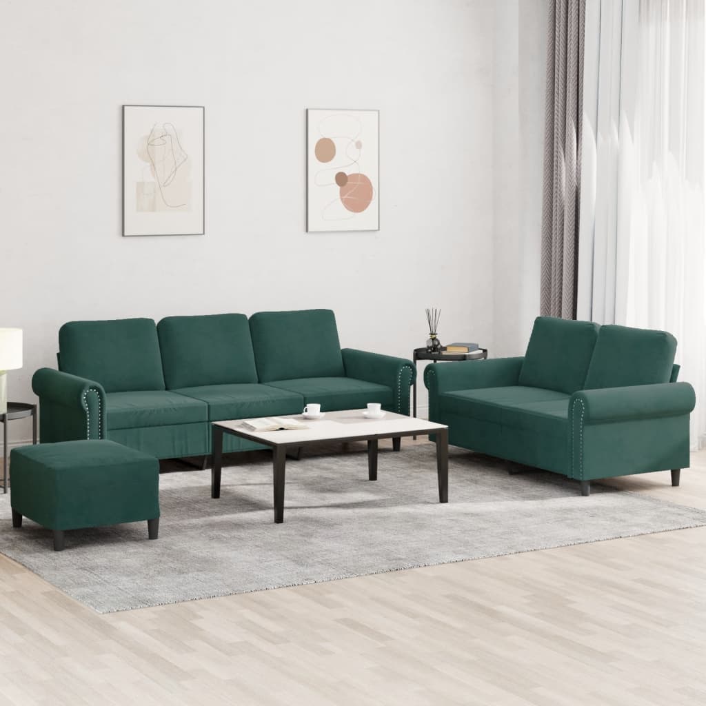 Set di Divani 3 pz con Cuscini Verde scuro in Vellutocod mxl 83151
