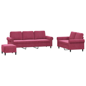 Set di Divani 3 pz con Cuscini Rosso Vino in Vellutocod mxl 131056