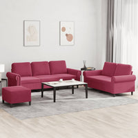 Set di Divani 3 pz con Cuscini Rosso Vino in Vellutocod mxl 131056