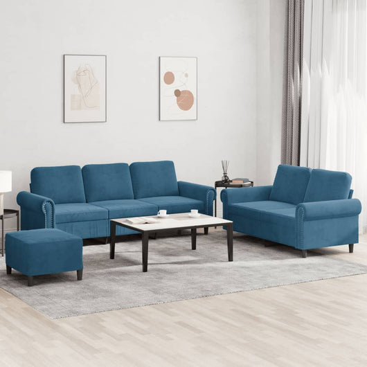 Set di Divani 3 pz con Cuscini Blu in Velluto