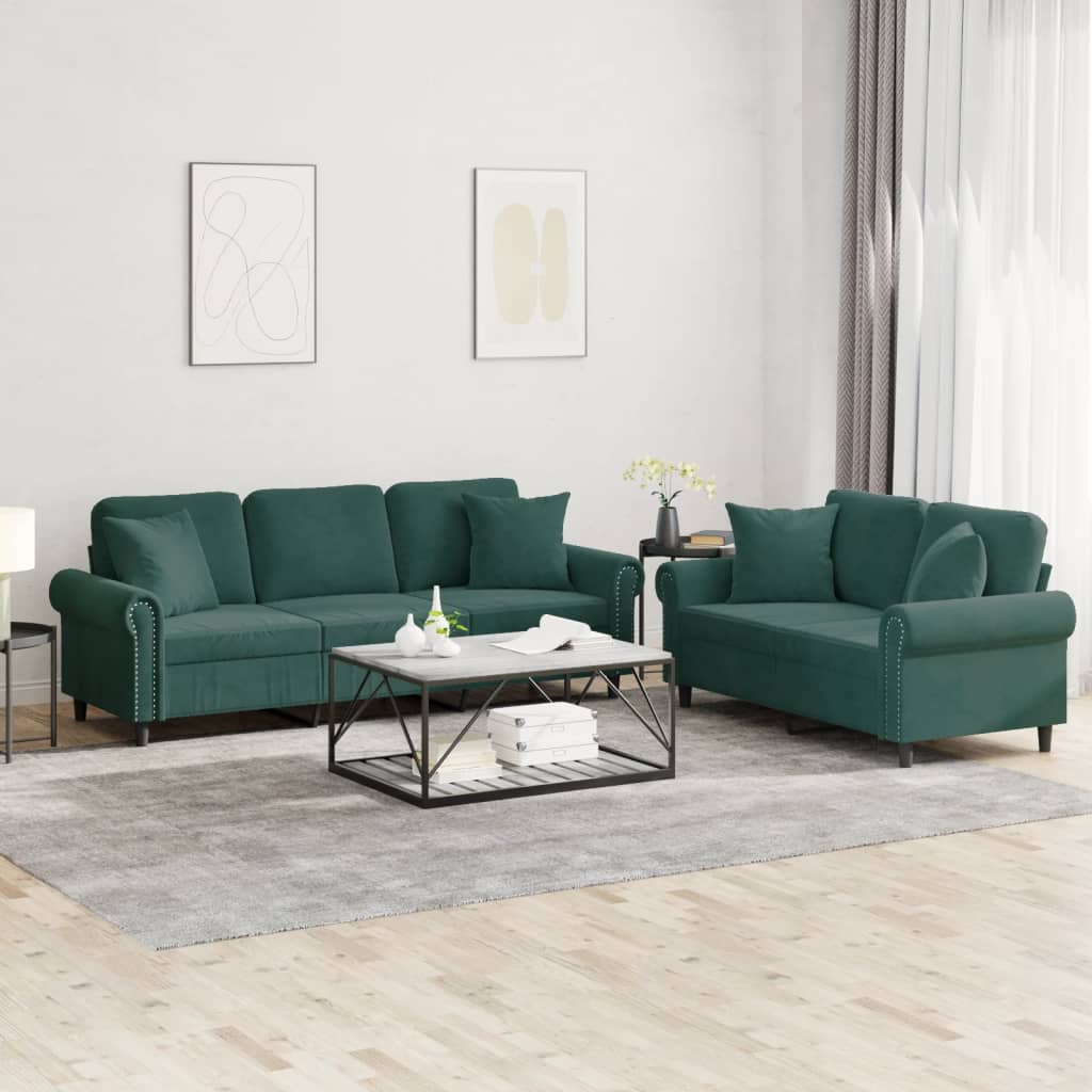 Set di Divani 2 pz con Cuscini Verde Scuro in Velluto 3202272