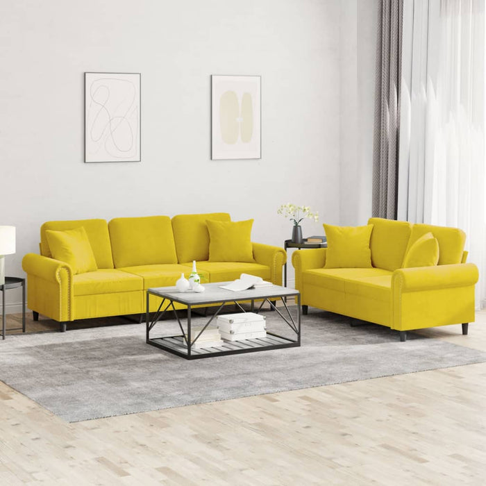 Set di Divani 2 pz con Cuscini Giallo in Velluto 3202276