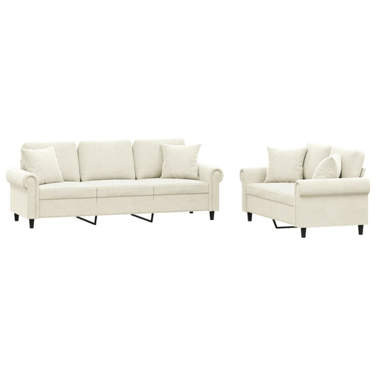 Set di Divani 2 pz con Cuscini Crema in Velluto