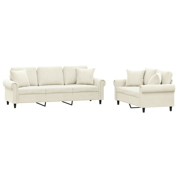 Set di Divani 2 pz con Cuscini Crema in Velluto