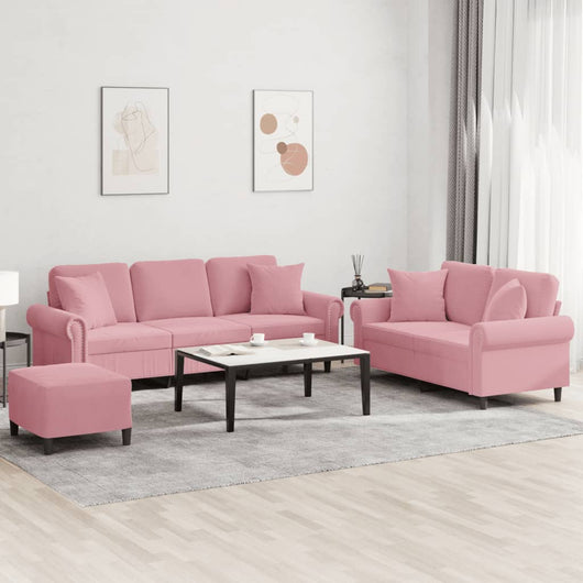 vidaXL Set di Divani 3 pz con Cuscini Rosa in Velluto