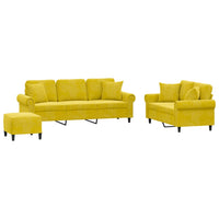 Set di Divani 3 pz con Cuscini Giallo in Velluto