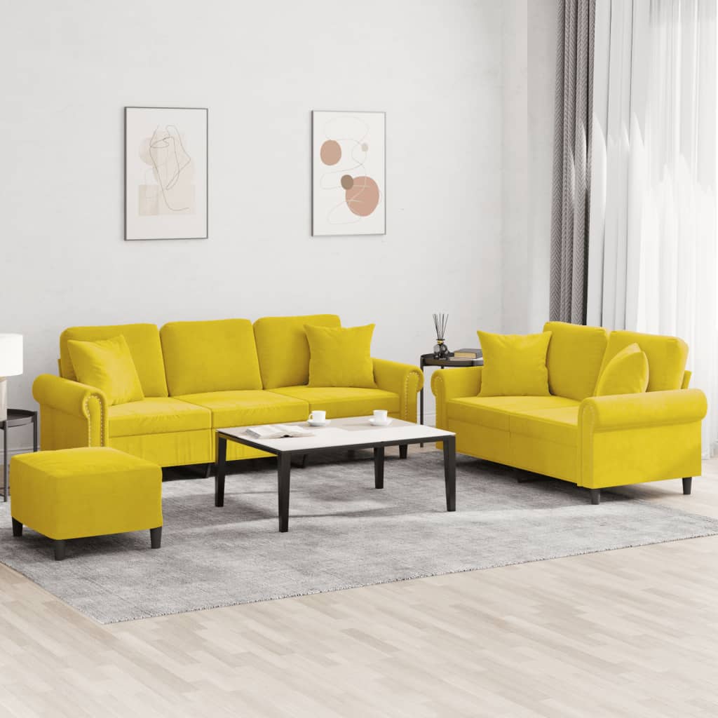 Set di Divani 3 pz con Cuscini Giallo in Velluto 3202286
