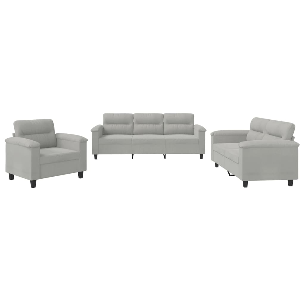 Set Divani 3 pz con Cuscini Grigio Chiaro in Tessuto Microfibracod mxl 131570