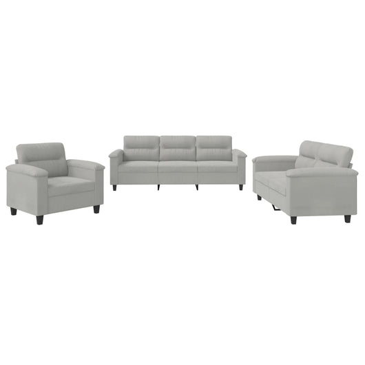 Set Divani 3 pz con Cuscini Grigio Chiaro in Tessuto Microfibracod mxl 131570