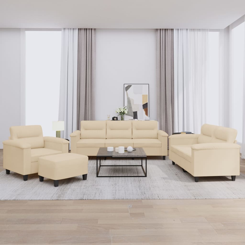 Set Divani 4 pz con Cuscini Crema in Tessuto Microfibra 3202300