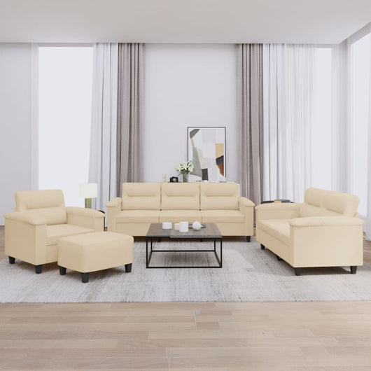 Set Divani 4 pz con Cuscini Crema in Tessuto Microfibra 3202300