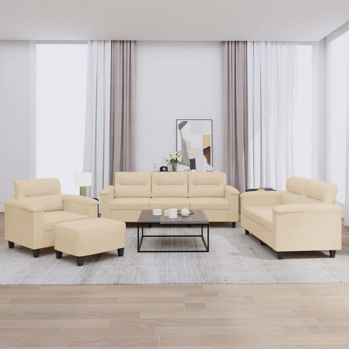 Set Divani 4 pz con Cuscini Crema in Tessuto Microfibra 3202300