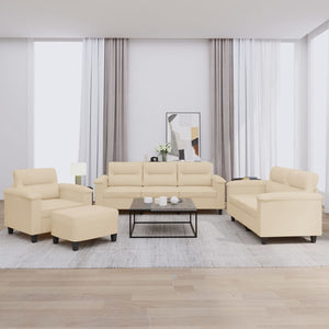 Set Divani 4 pz con Cuscini Crema in Tessuto Microfibra