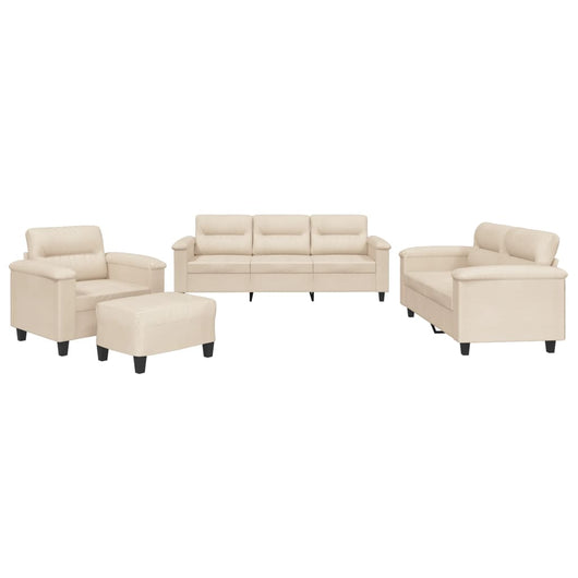 Set Divani 4 pz con Cuscini Beige in Tessuto Microfibra 3202301