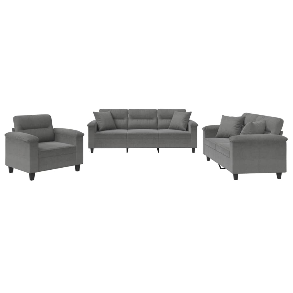 Set Divani 3 pz con Cuscini Grigio Scuro in Tessuto Microfibra 3202304