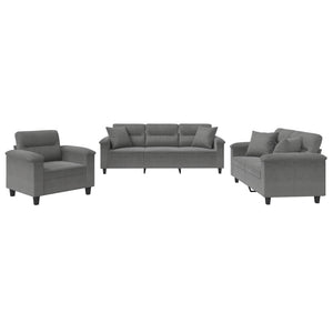 Set Divani 3 pz con Cuscini Grigio Scuro in Tessuto Microfibra 3202304