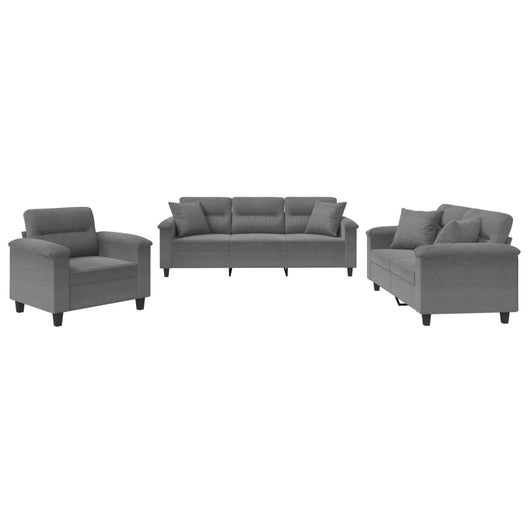 Set Divani 3 pz con Cuscini Grigio Scuro in Tessuto Microfibracod mxl 83158