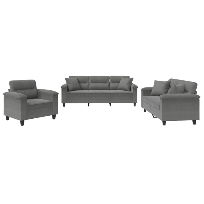 Set Divani 3 pz con Cuscini Grigio Scuro in Tessuto Microfibracod mxl 83158