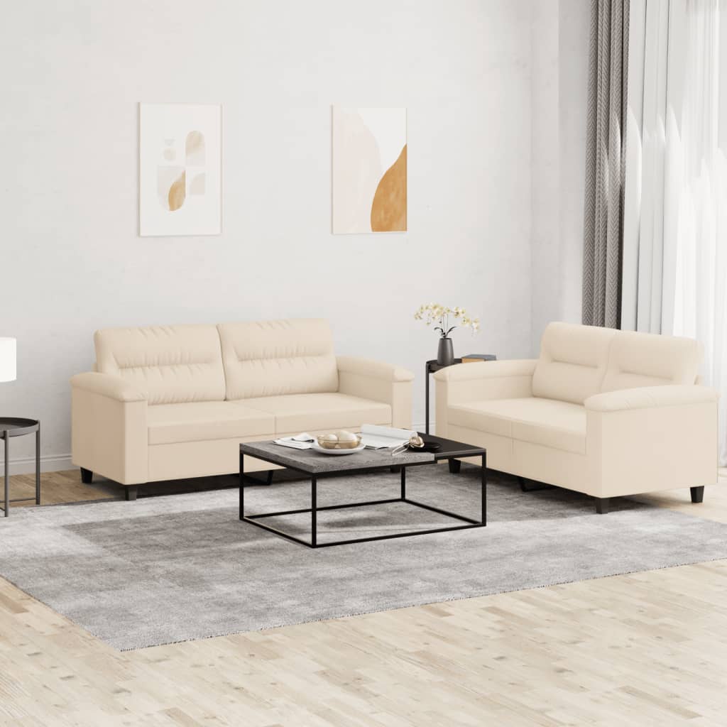 Set Divani 2 pz con Cuscini Beige in Tessuto Microfibracod mxl 82841