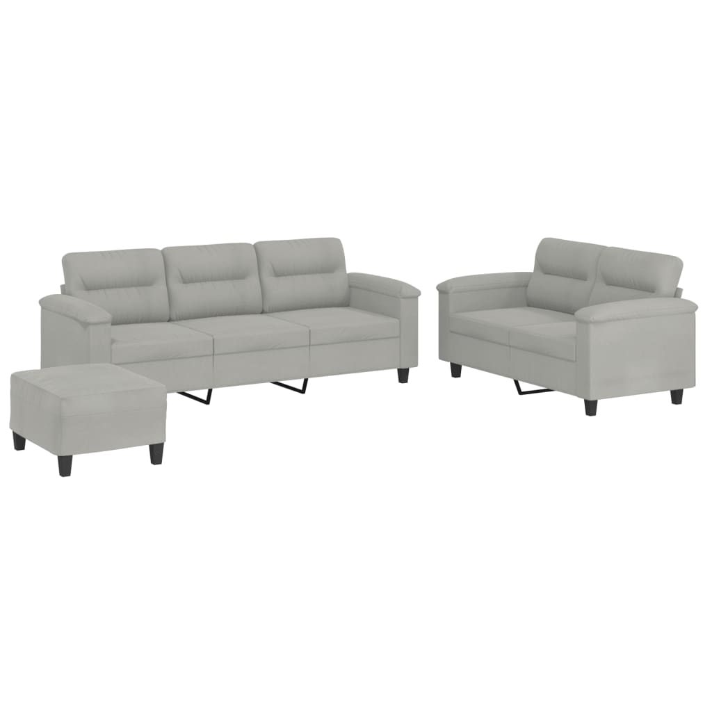 Set Divani 3 pz con Cuscini Grigio Chiaro in Tessuto Microfibracod mxl 104694