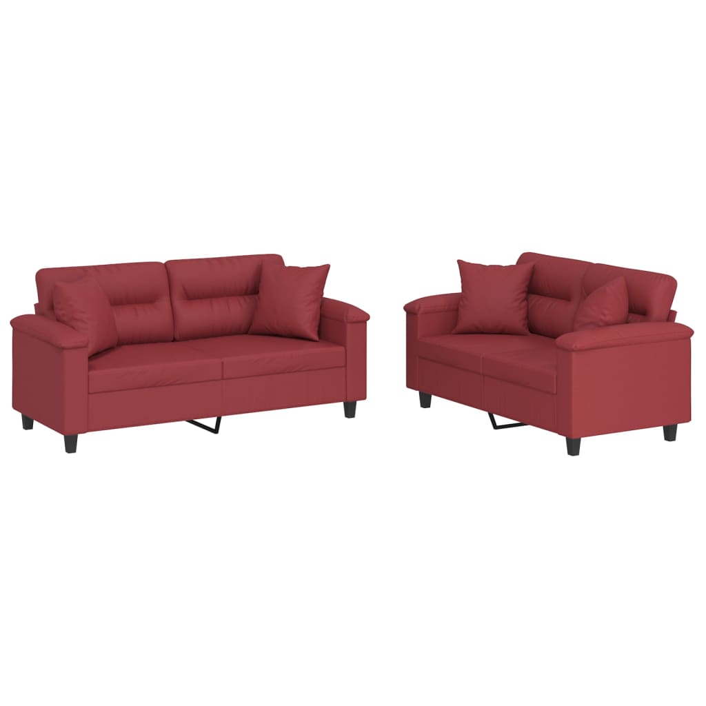 Set di Divani 2 pz con Cuscini Rosso Vino in Similpellecod mxl 128722