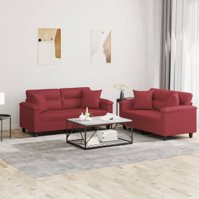 Set di Divani 2 pz con Cuscini Rosso Vino in Similpellecod mxl 128722