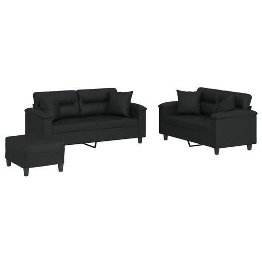 Set di Divani 3 pz con Cuscini Nero in Similpelle 3202377