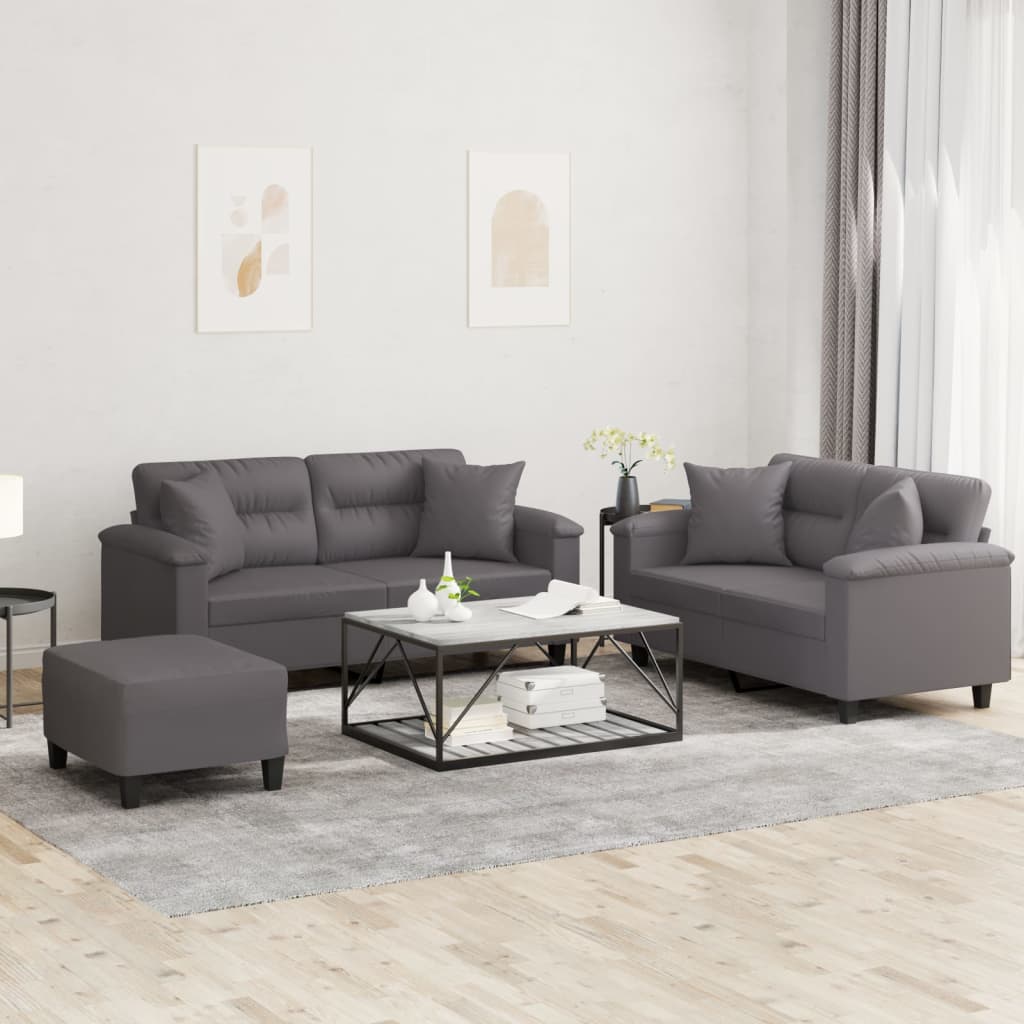 Set di Divani 3 pz con Cuscini Grigio in Similpellecod mxl 104732
