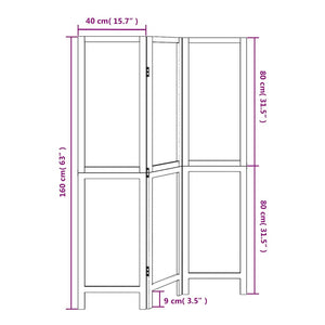 Divisorio Ambienti 3Pannelli Bianco Legno Massello di Paulownia 358669