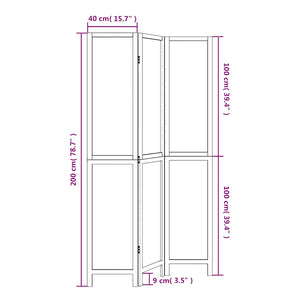 Divisorio Ambienti 3Pannelli Bianco Legno Massello di Paulownia 358671