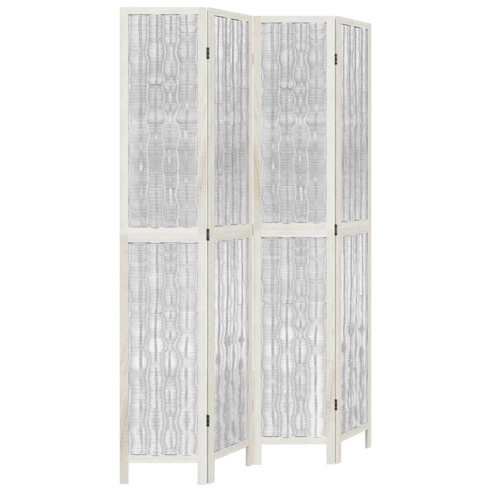 Divisorio Ambienti 4Pannelli Bianco Legno Massello di Paulownia 358676