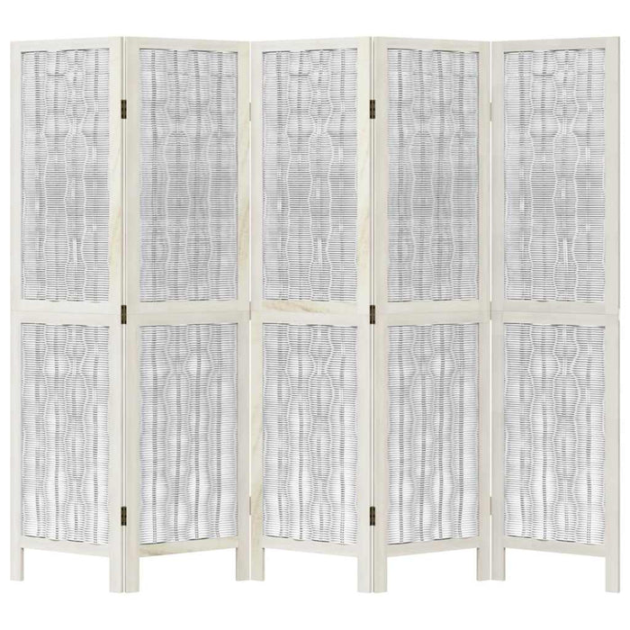 Divisorio Ambienti 5Pannelli Bianco Legno Massello di Paulownia 358677