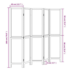 Divisorio Ambienti 5 Pannelli-Set di 5 pannelli Paravento Bianco Legno Massello di Paulownia 466861