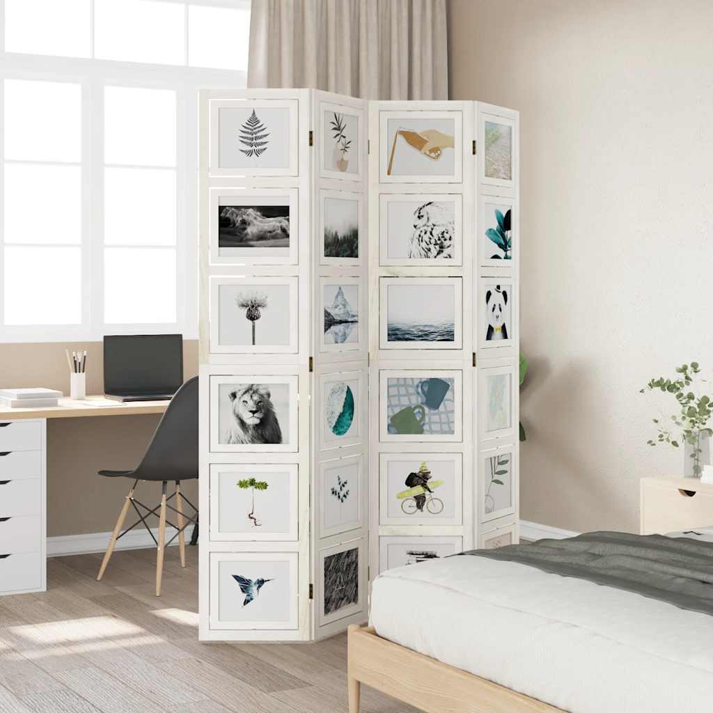 Divisorio Ambienti 4Pannelli Bianco Legno Massello di Paulownia 358691