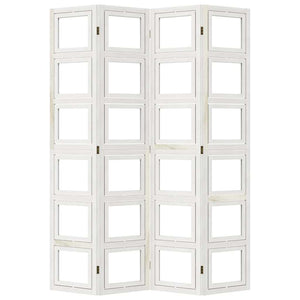 Divisorio Ambienti 4Pannelli Bianco Legno Massello di Paulownia 358691