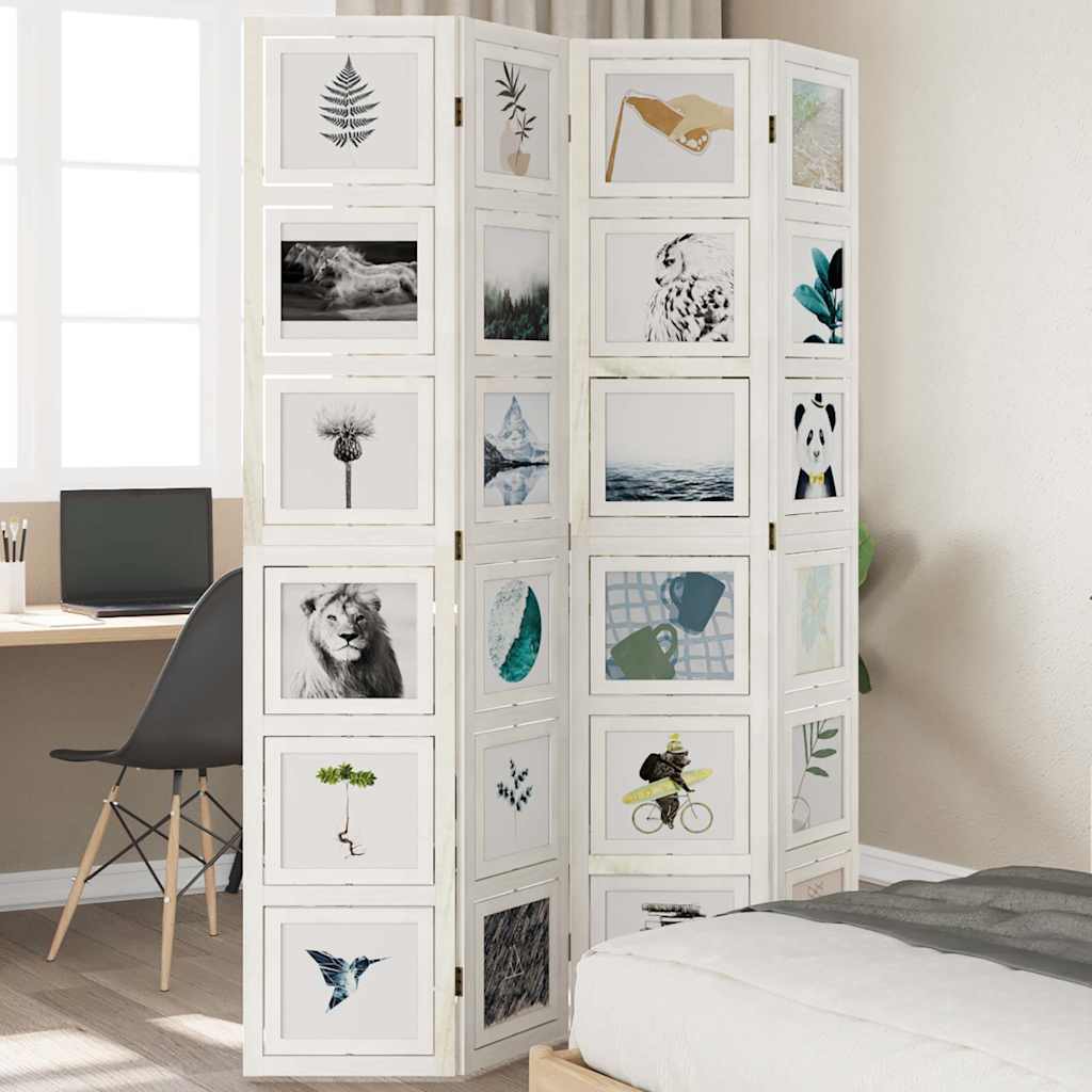 Divisorio Ambienti 4Pannelli Bianco Legno Massello di Paulownia 358691