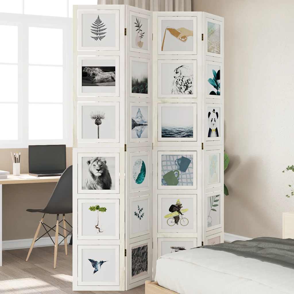 Divisorio Ambienti 4Pannelli Bianco Legno Massello di Paulowniacod mxl 91894