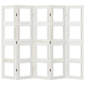 Divisorio Ambienti 5Pannelli Bianco Legno Massello di Paulownia 358693