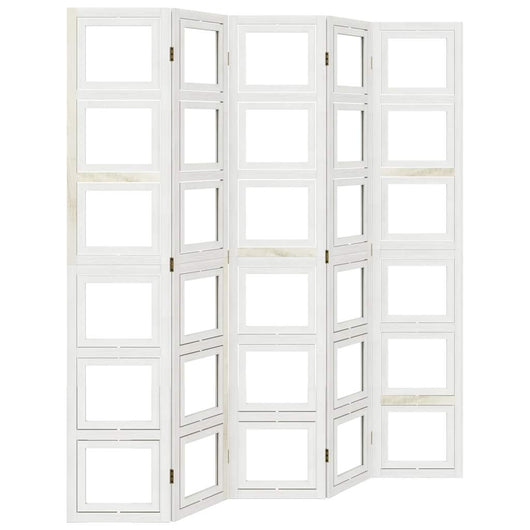 Divisorio Ambienti 5Pannelli Bianco Legno Massello di Paulownia