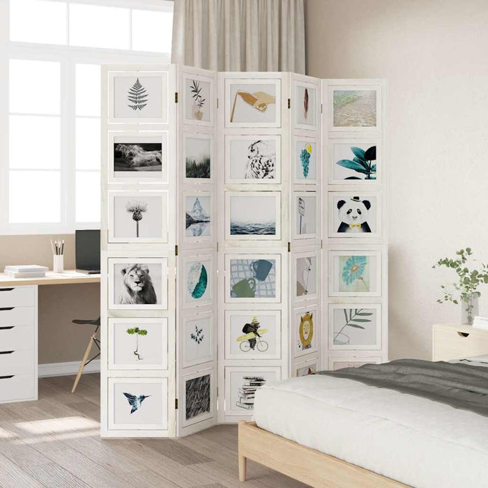 Divisorio Ambienti 5Pannelli Bianco Legno Massello di Paulownia 358695